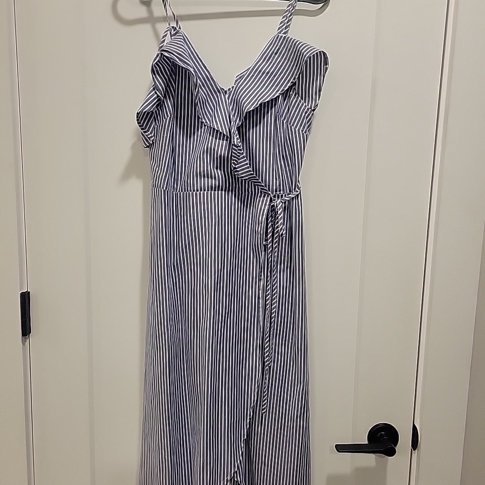 BP Blue & White Striped Faux Wrap Dress Size XS